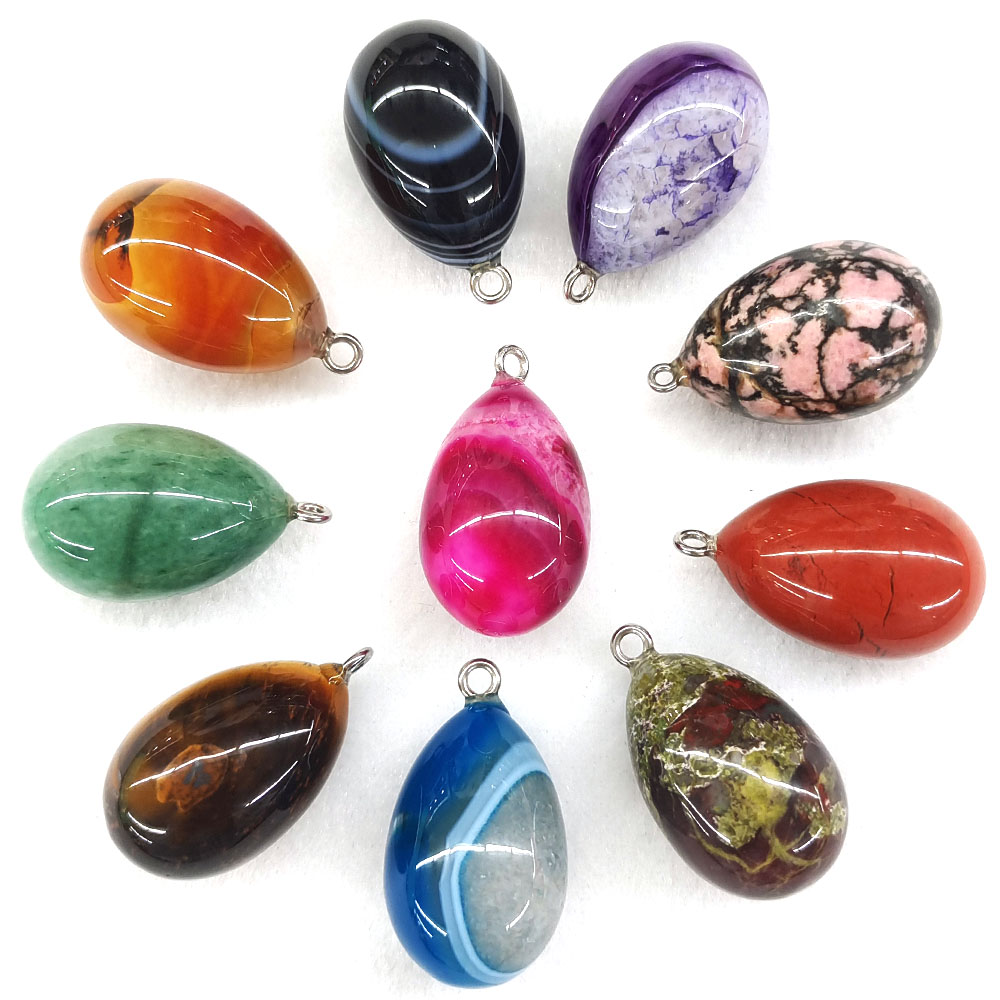 Crystal Pendant Necklace Natural Stone - 30x19mm Mini Egg Shape Pendant Natural