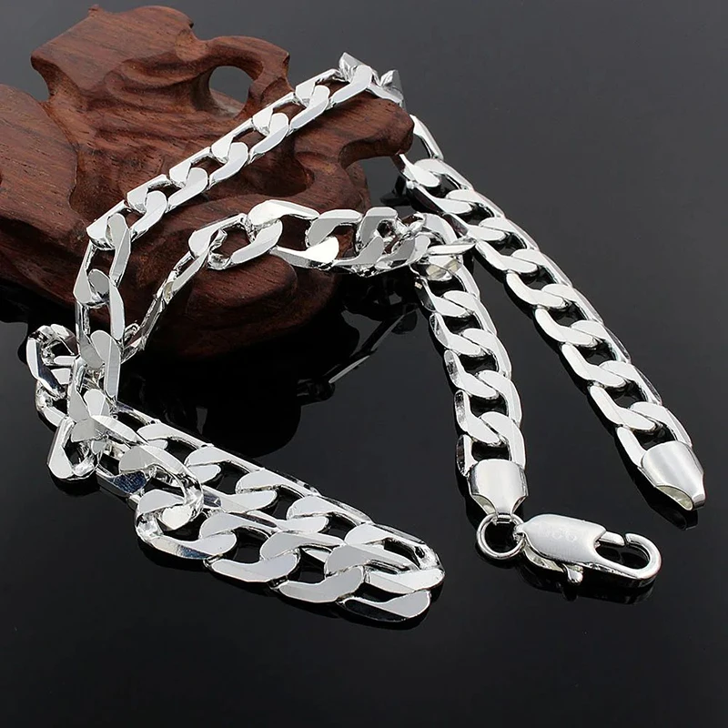 925 Sterling Silver Necklace F - огляд і ціна Cuban Link Chain 12Mm