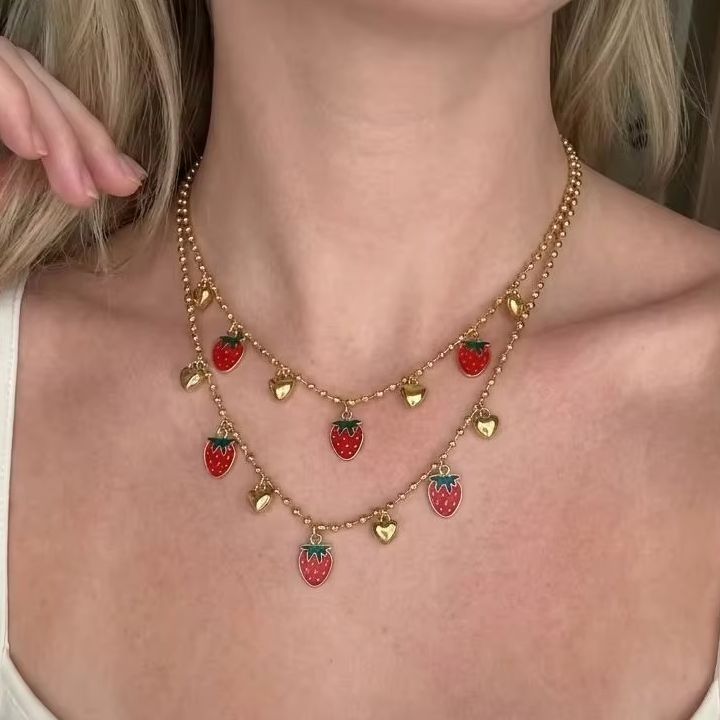 Sweet Red Cherry Strawberry He - огляд і ціна Layered Pendant Necklace Aesthetic